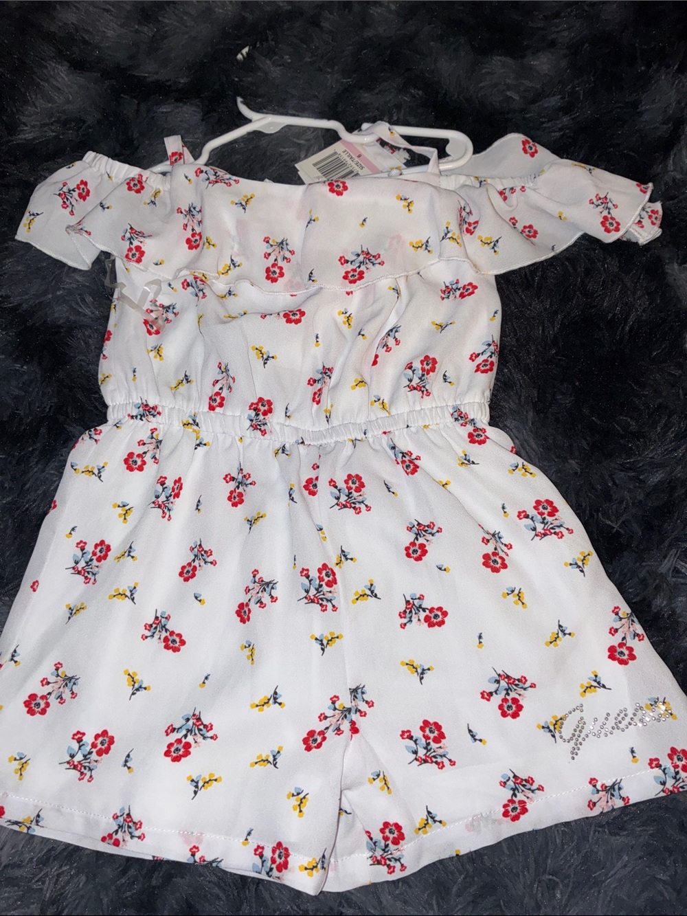 Girls' White Floral Off-Shoulder short one piece Romper size girls 6 new flowers